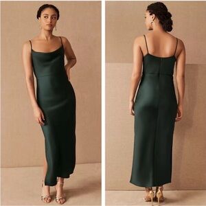 BHLDN Cali Satin Midi Cowl Neck Dress - Emerald size 6